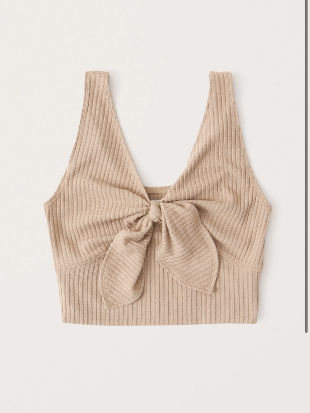 Abercrombie & Fitch Ribbed Front-Tie Crop Top in Mauve Brown